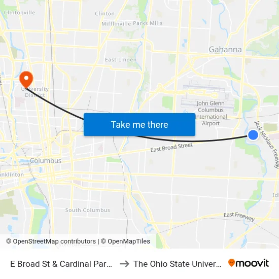 E Broad St & Cardinal Park Dr to The Ohio State University map
