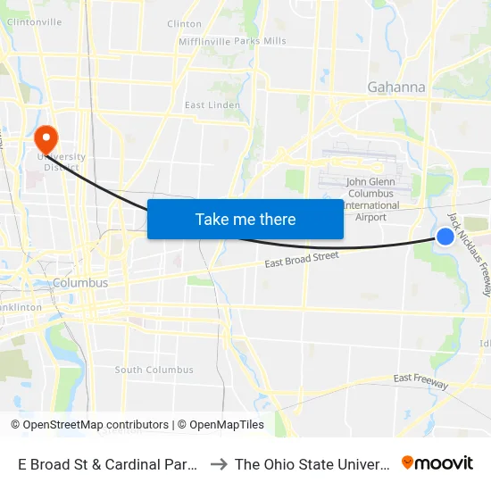 E Broad St & Cardinal Park Dr to The Ohio State University map