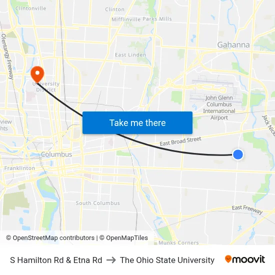 S Hamilton Rd & Etna Rd to The Ohio State University map