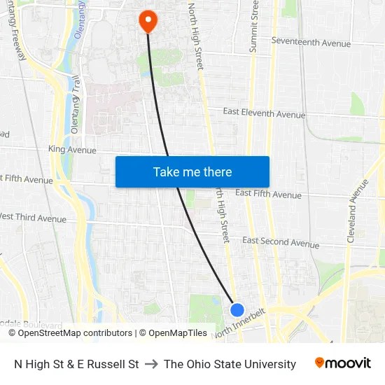 N High St & E Russell St to The Ohio State University map