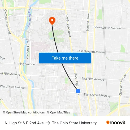 N High St & E 2nd Ave to The Ohio State University map