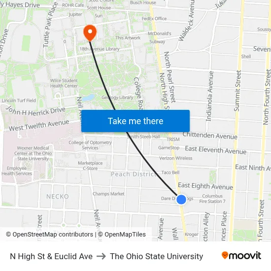 N High St & Euclid Ave to The Ohio State University map