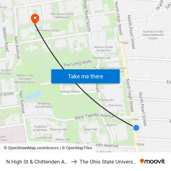 N High St & Chittenden Ave to The Ohio State University map
