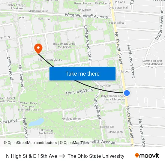 N High St & E 15th Ave to The Ohio State University map