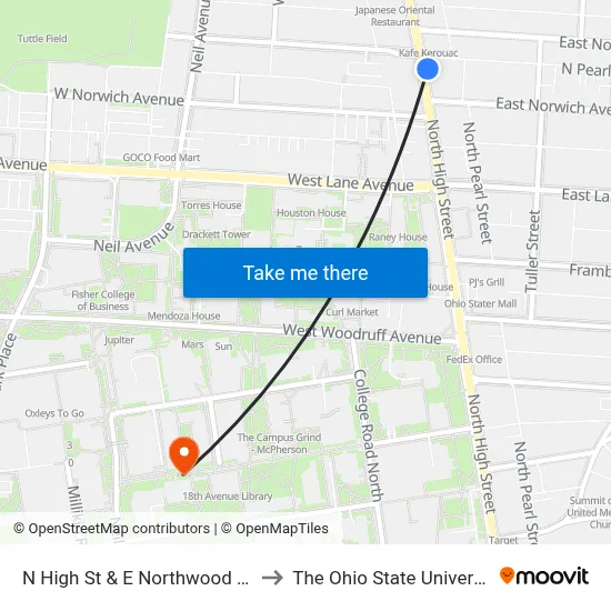 N High St & E Northwood Ave to The Ohio State University map