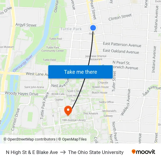 N High St & E Blake Ave to The Ohio State University map
