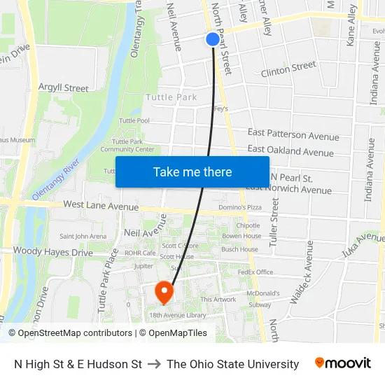 N High St & E Hudson St to The Ohio State University map