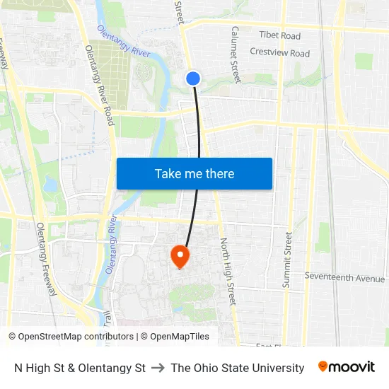 N High St & Olentangy St to The Ohio State University map
