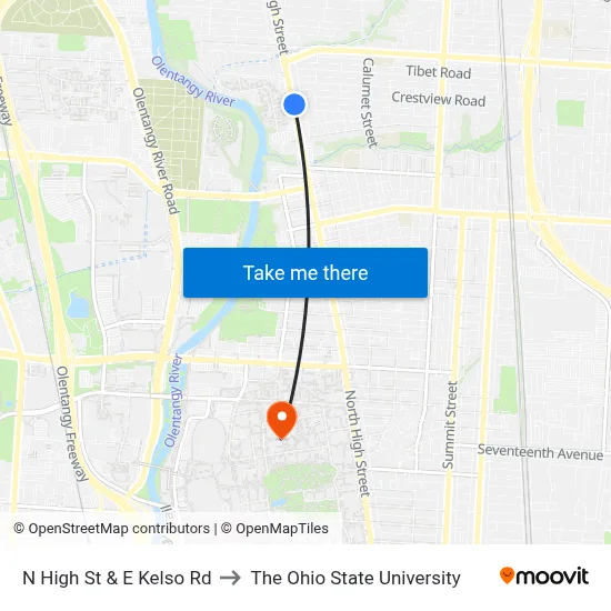 N High St & E Kelso Rd to The Ohio State University map
