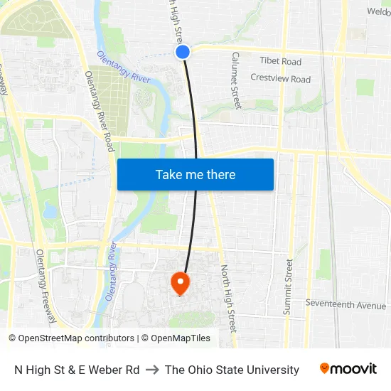 N High St & E Weber Rd to The Ohio State University map