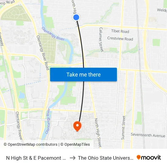 N High St & E Pacemont Rd to The Ohio State University map