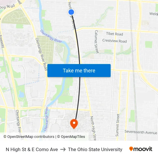 N High St & E Como Ave to The Ohio State University map
