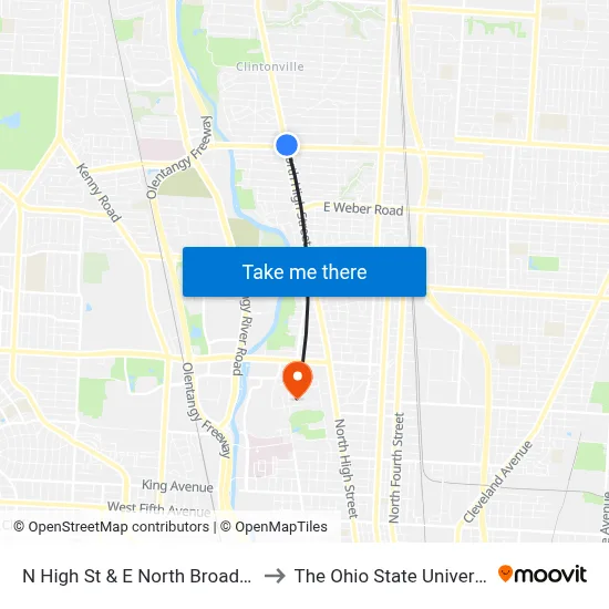 N High St & E North Broadway to The Ohio State University map