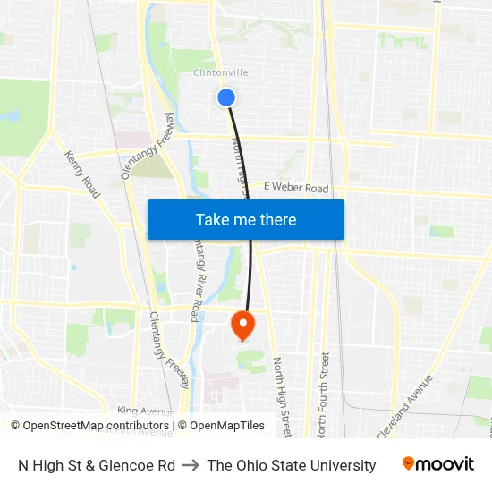 N High St & Glencoe Rd to The Ohio State University map