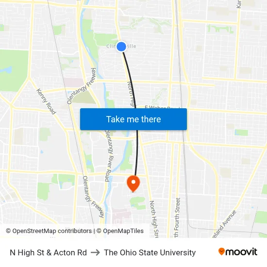N High St & Acton Rd to The Ohio State University map