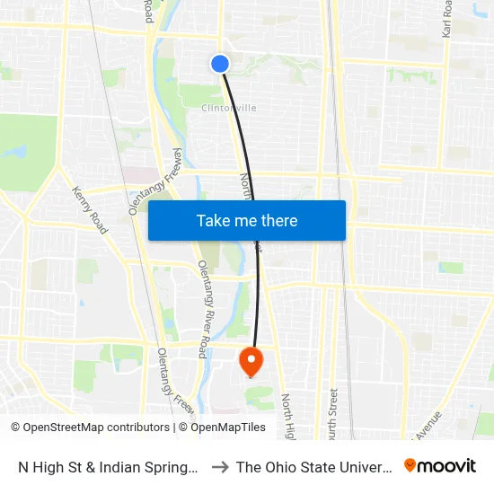 N High St & Indian Springs Dr to The Ohio State University map