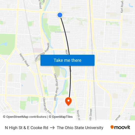 N High St & E Cooke Rd to The Ohio State University map