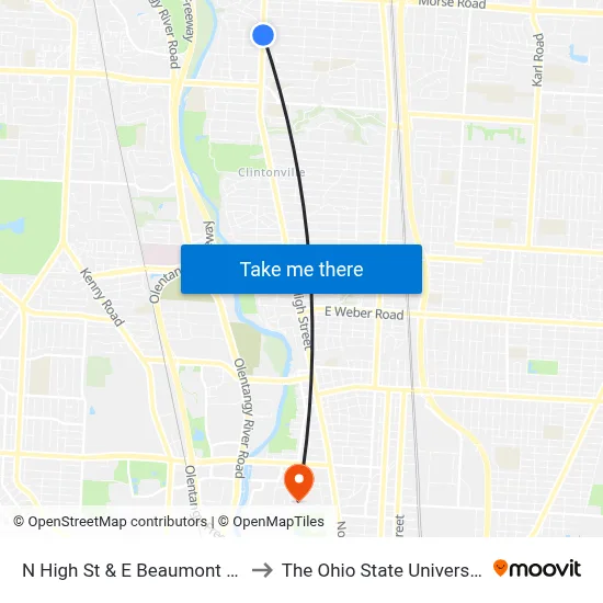 N High St & E Beaumont Rd to The Ohio State University map