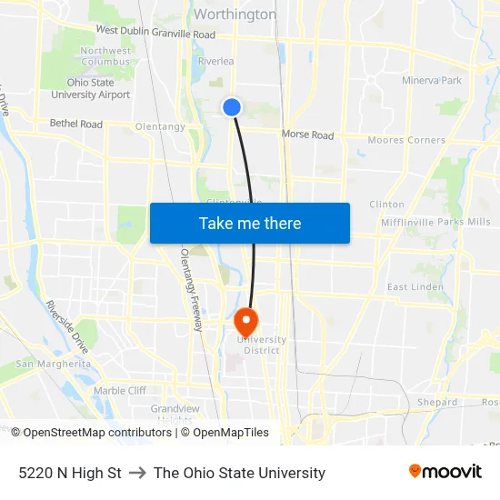 5220 N High St to The Ohio State University map
