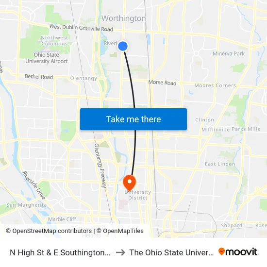 N High St & E Southington Ave to The Ohio State University map