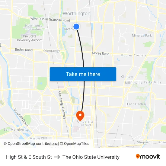 High St & E South St to The Ohio State University map