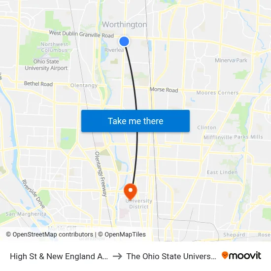 High St & New England Ave to The Ohio State University map