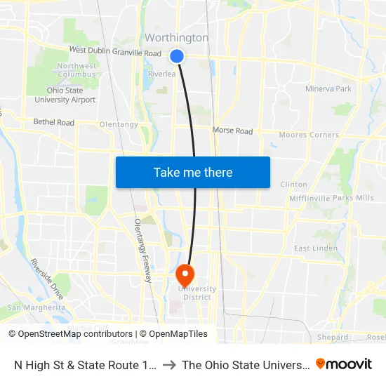 N High St & State Route 161 to The Ohio State University map