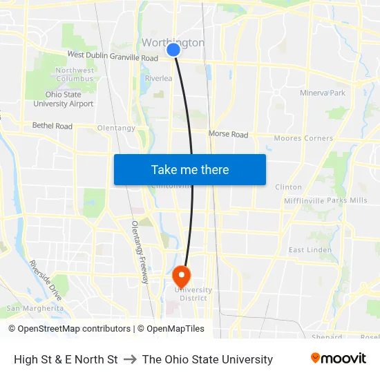 High St & E North St to The Ohio State University map