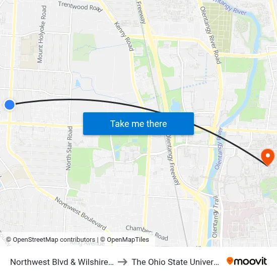 Northwest Blvd & Wilshire Dr to The Ohio State University map