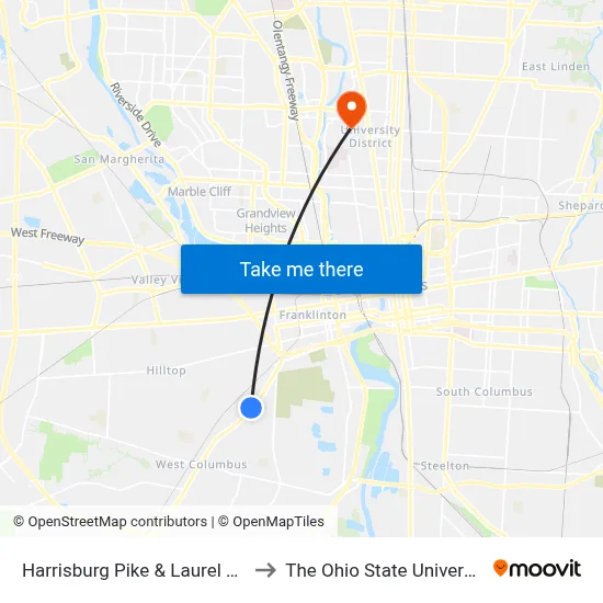 Harrisburg Pike & Laurel Ave to The Ohio State University map