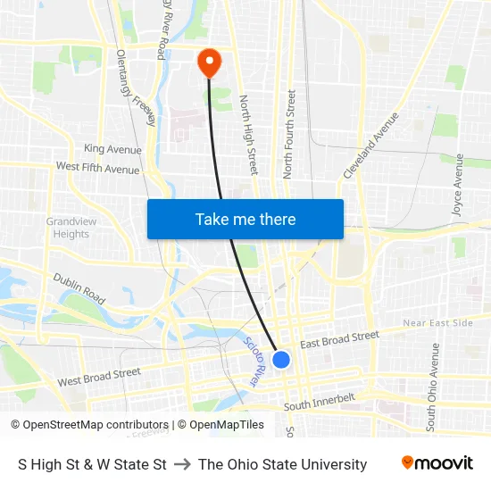 S High St & W State St to The Ohio State University map