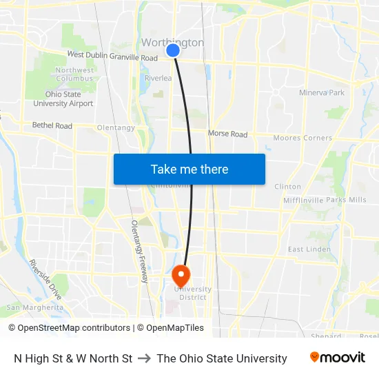 N High St & W North St to The Ohio State University map