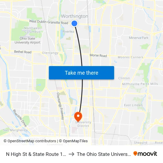 N High St & State Route 161 to The Ohio State University map