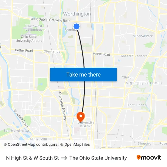 N High St & W South St to The Ohio State University map