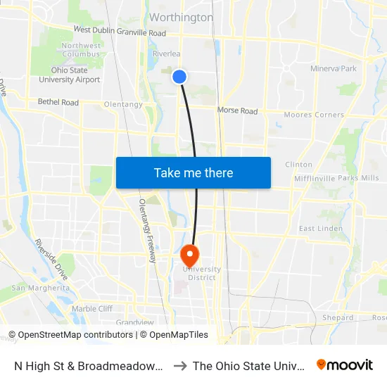 N High St & Broadmeadows Blvd to The Ohio State University map