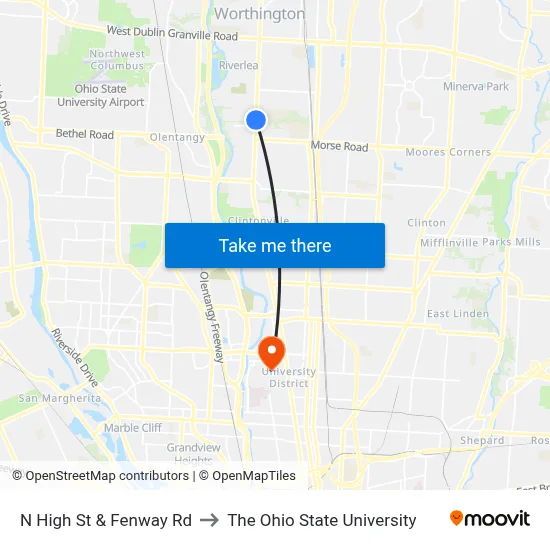 N High St & Fenway Rd to The Ohio State University map