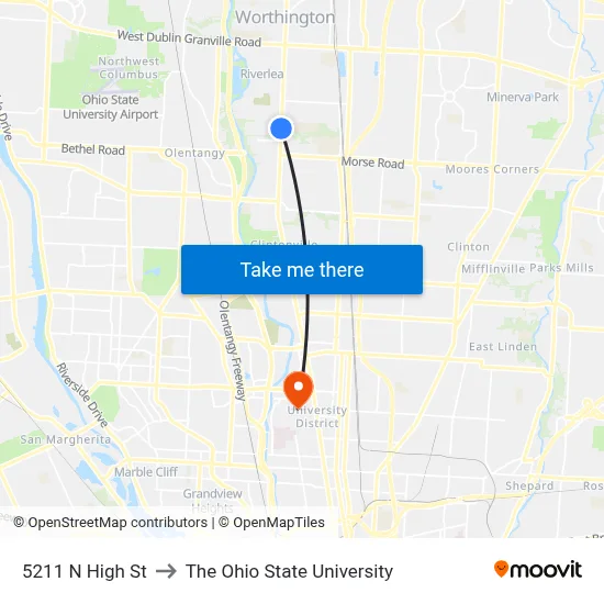 5211 N High St to The Ohio State University map