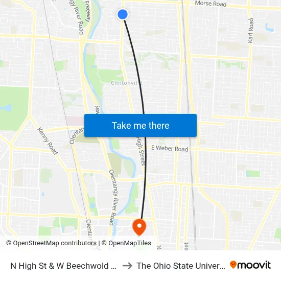N High St & W Beechwold Blvd to The Ohio State University map