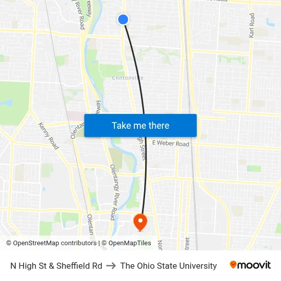 N High St & Sheffield Rd to The Ohio State University map
