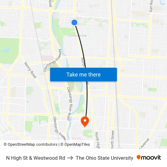 N High St & Westwood Rd to The Ohio State University map