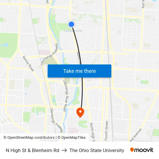 N High St & Blenheim Rd to The Ohio State University map