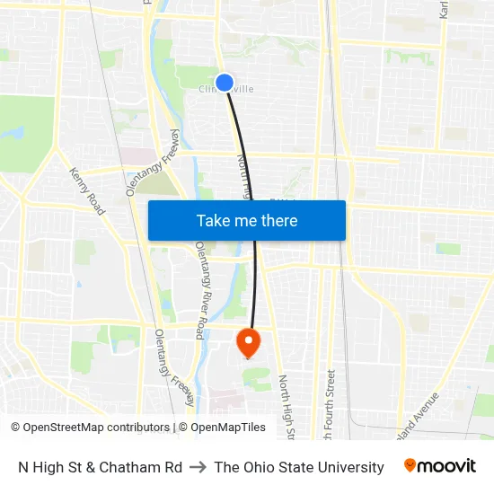 N High St & Chatham Rd to The Ohio State University map