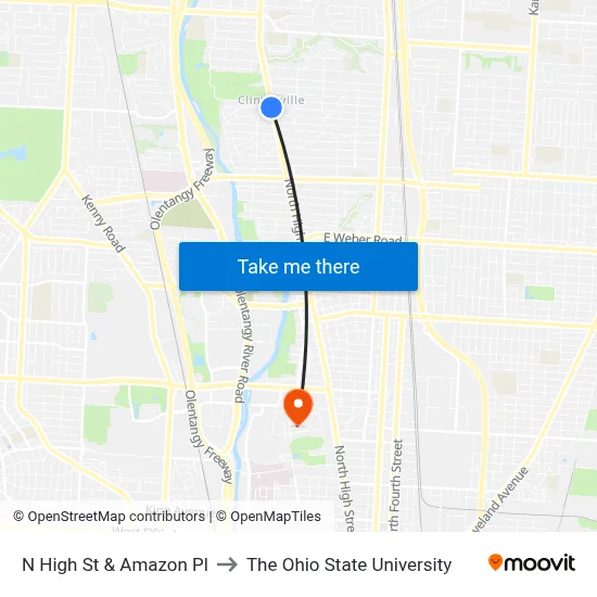 N High St & Amazon Pl to The Ohio State University map