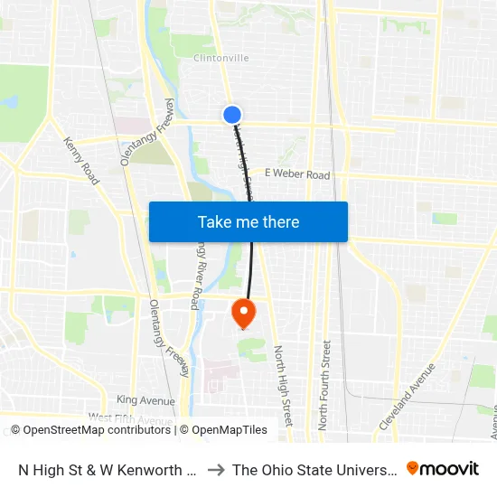N High St & W Kenworth Rd to The Ohio State University map