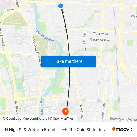 N High St & W North Broadway St to The Ohio State University map