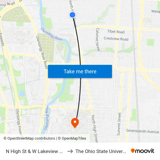 N High St & W Lakeview Ave to The Ohio State University map