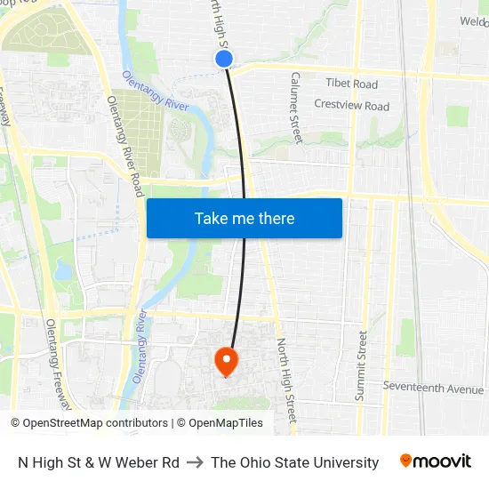 N High St & W Weber Rd to The Ohio State University map