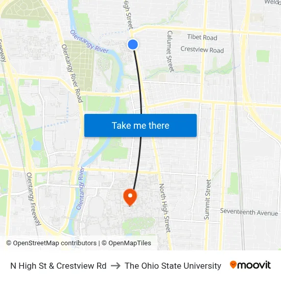 N High St & Crestview Rd to The Ohio State University map
