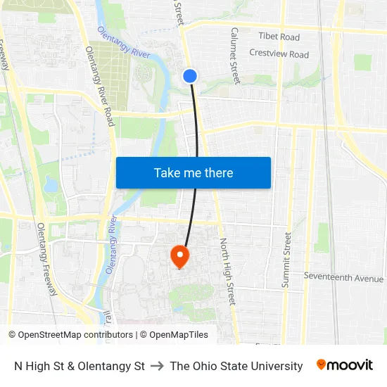 N High St & Olentangy St to The Ohio State University map
