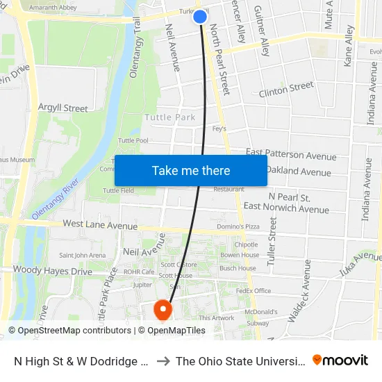 N High St & W Dodridge St to The Ohio State University map